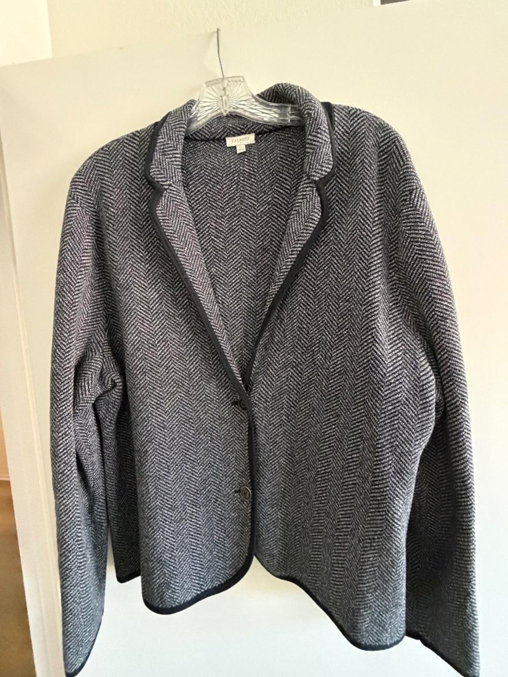 Talbots Black/Gray Herringbone Sweater Blazer